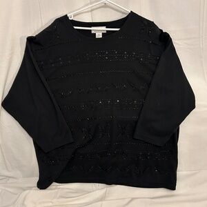 Special Occassion Lisa International II Black Beaded 3/4 Sleeve Top Size 2X